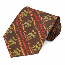 Load image into Gallery viewer, A turkey and gobble Thanksgiving themed extra long tie