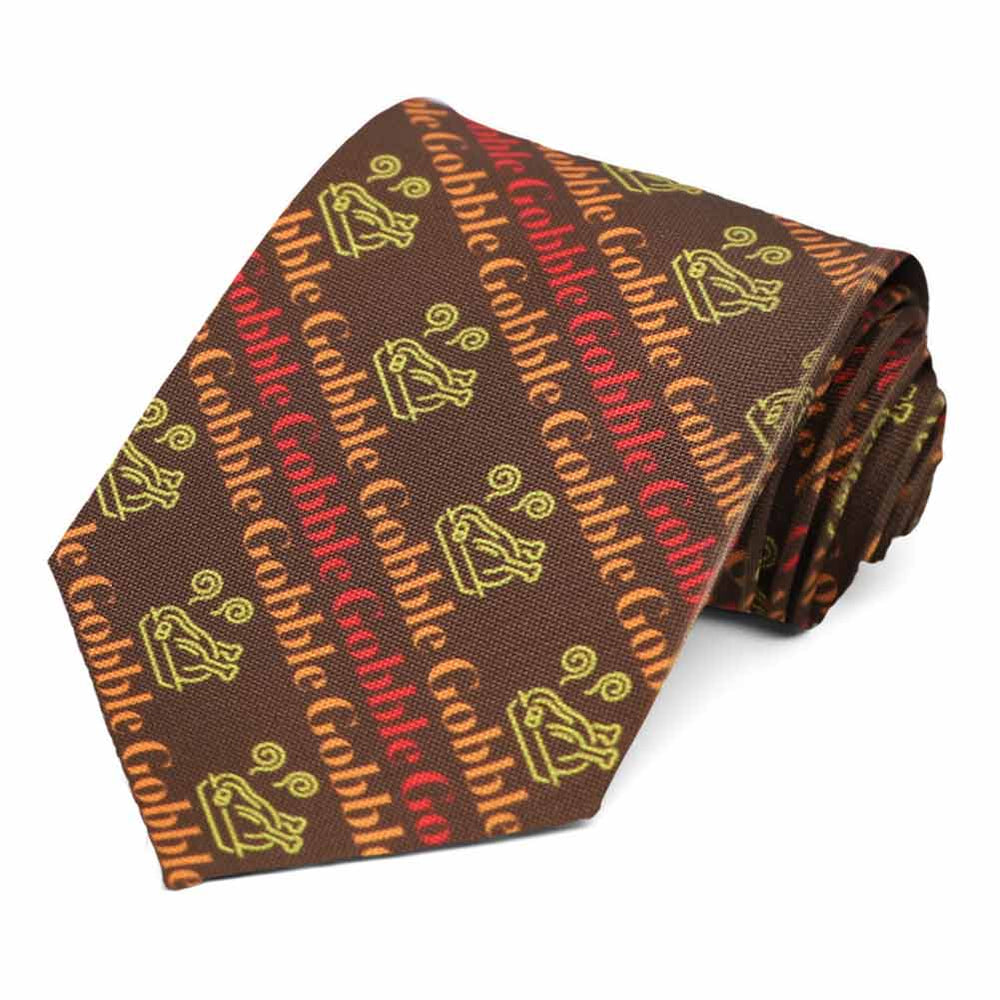 A turkey and gobble Thanksgiving themed extra long tie