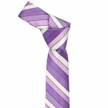 Load image into Gallery viewer, Knot on a thistle purple striped pattern slim tie