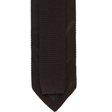 Load image into Gallery viewer, Back of a truffle brown knit tie showing the tie tail