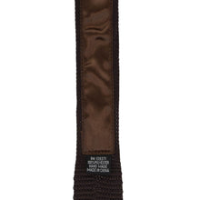 Load image into Gallery viewer, Satin collar on a truffle brown tie with a label on a white background