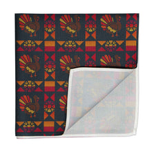 Load image into Gallery viewer, Patterned pocket square with geometric turkey shapes and white inside