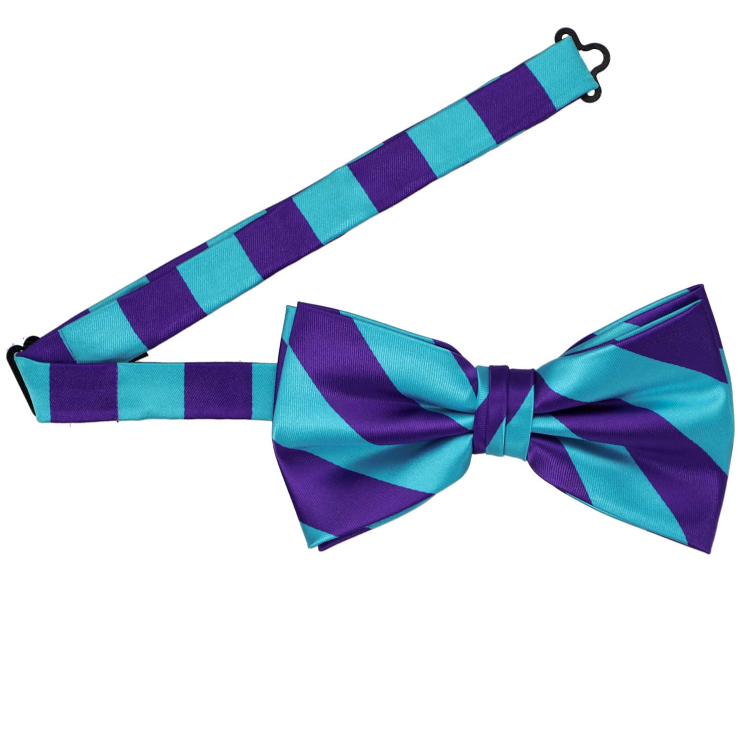TieMart Men's Striped Tie - Dark Purple And Turquoise Stripes, 57 Inches Long, 3.5 Inches Wide, 100% Polyester