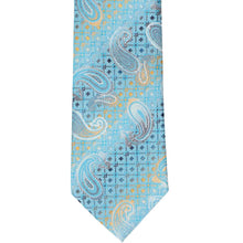 Load image into Gallery viewer, Turquoise paisley patterned tie on a white background