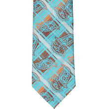 Load image into Gallery viewer, Paisley patterned tie with blue and brown design on a white background
