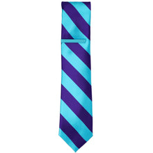 Load image into Gallery viewer, A turquoise on a dark purple and turquoise striped skinny tie