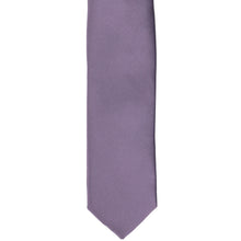 Load image into Gallery viewer, The front of a victorian lilac skinny tie, laid flat