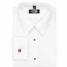 Load image into Gallery viewer, Vintage pink and gray floral pattern fabric cufflinks on a white dress shirt.