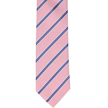 Load image into Gallery viewer, The front of a pink pencil stripe tie, laid flat