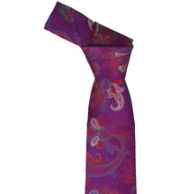 Load image into Gallery viewer, Violet knotted paisley patterned tie on a white background