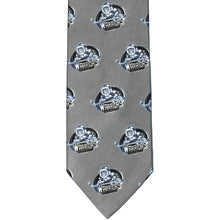 Load image into Gallery viewer, The front of a gray Warriors hockey team tie with a repeated logo