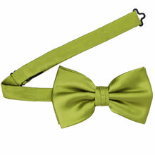 Load image into Gallery viewer, A large pre-tied wasabi bow tie with an open band collar
