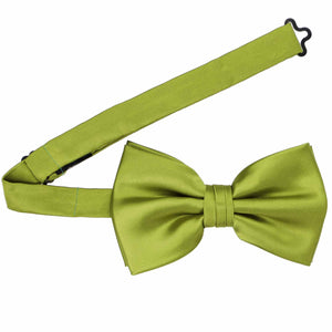 A large pre-tied wasabi bow tie with an open band collar