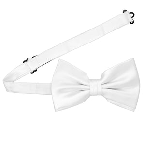 A large white pre-tied bow tie with an open band collar