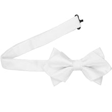 Load image into Gallery viewer, White herringbone diamond tip bow tie with the band collar open