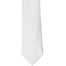 Load image into Gallery viewer, The front of a white herringbone slim tie, laid out flat