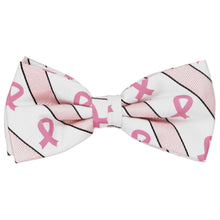 Load image into Gallery viewer, A pink and white striped pink ribbon bow tie, pre-tied