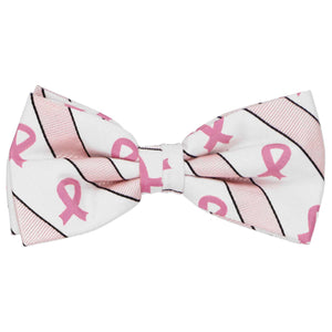 A pink and white striped pink ribbon bow tie, pre-tied