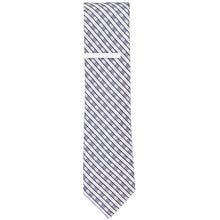 Load image into Gallery viewer, A white tie bar on a blue and white checked skinny tie