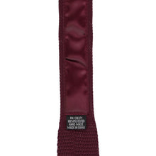 Load image into Gallery viewer, Satin collar on a wine colored tie with a label on a white background