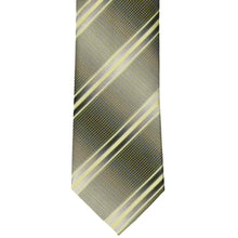 Load image into Gallery viewer, Striped tie with gray and yellow pattern on a white background