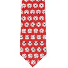 Load image into Gallery viewer, Front view 20 sided dice tie in red