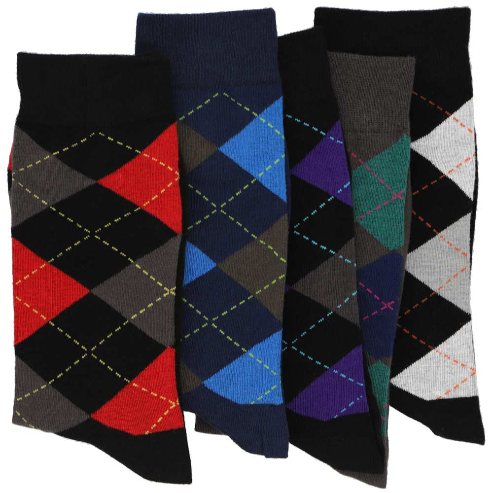5-pairs of men's argyle socks in everyday colors for work