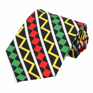 African print striped tie in black, red, green, yellow and white