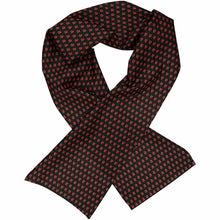 Load image into Gallery viewer, A women&#39;s black scarf with a repeated pattern the letter A in red