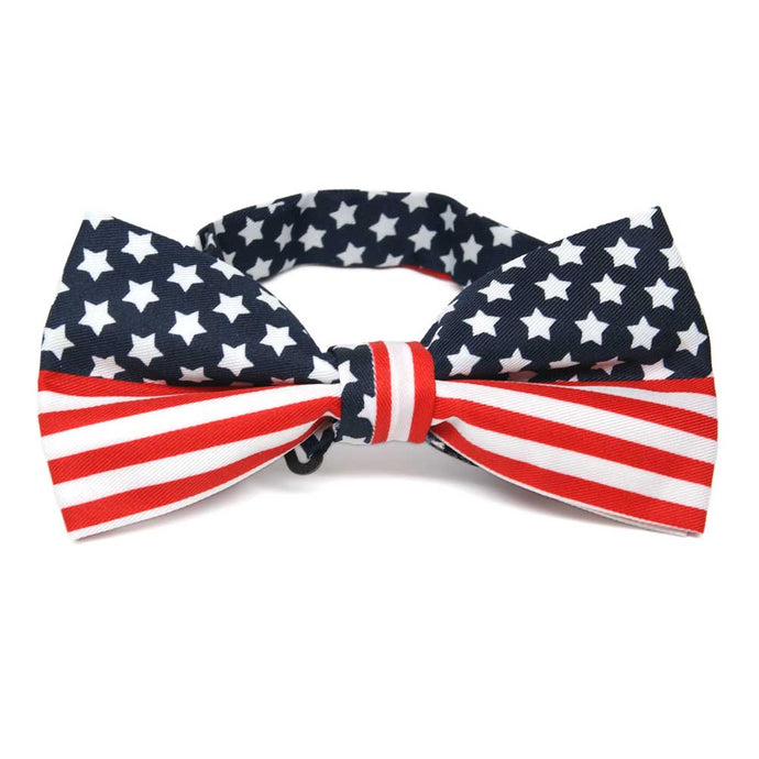 An American flag bow tie in red, blue and white stars and stripes