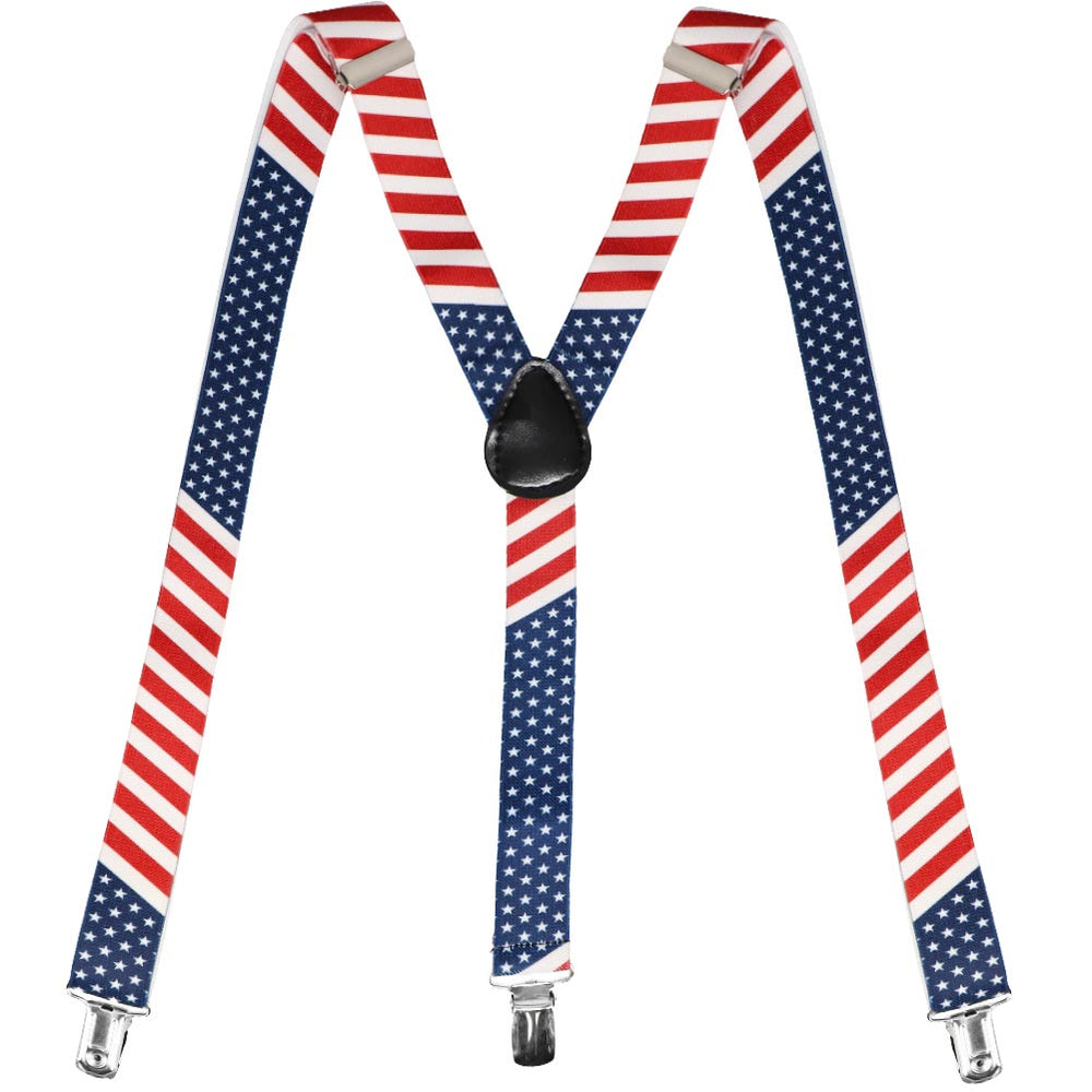 American flag red, white and blue stars and stripes suspender