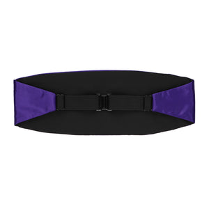 The back of an amethyst purple cummerbund, including the black elastic strap