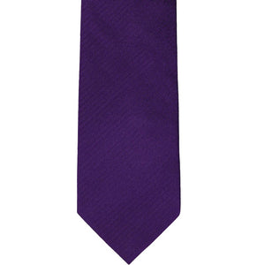The front of an amethyst purple herringbone textured necktie