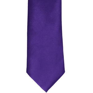 The front of an amethyst purple solid tie, laid out flat
