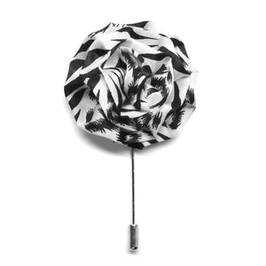 Black and white zebra print flower lapel pin