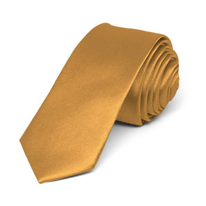 Antique Gold Skinny Solid Color Necktie, 2" Width