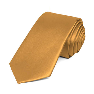 Antique Gold Slim Solid Color Necktie, 2.5" Width