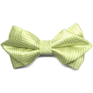 Front view of a bright green and white chevron pattern diamond tip bow tie