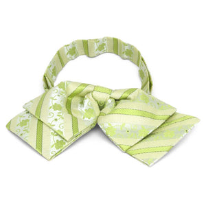 Front view of a bright green floral stripe floppy bow tie