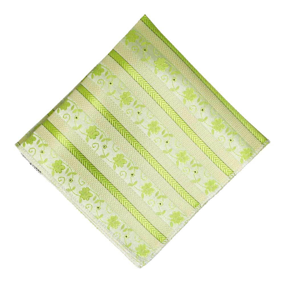 Flat view of a bright green floral stripe pocket square