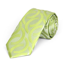 Load image into Gallery viewer, Bright green link pattern slim necktie, rolled view