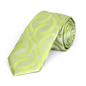 Bright green link pattern slim necktie, rolled view