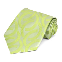 Load image into Gallery viewer, Bright green link pattern tie, rolled view