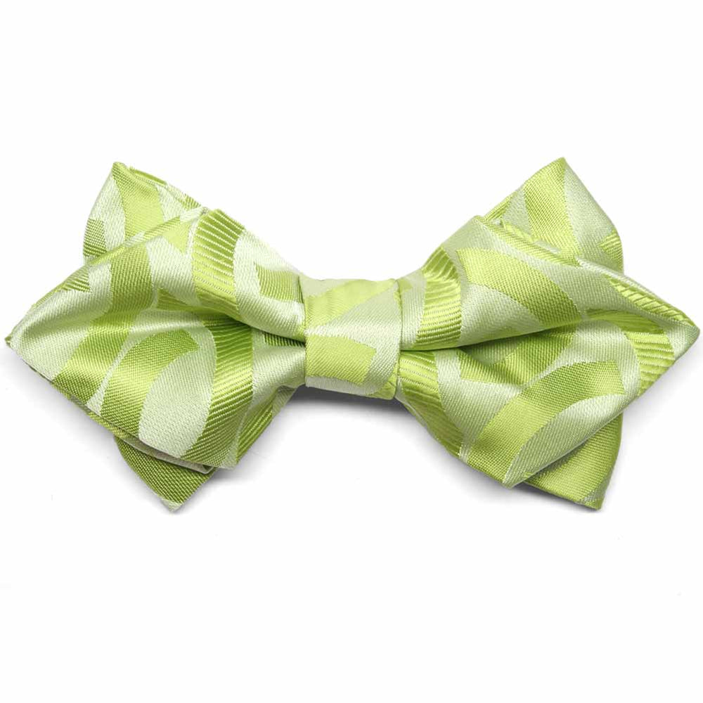 Bright green link pattern diamond tip bow tie, front view