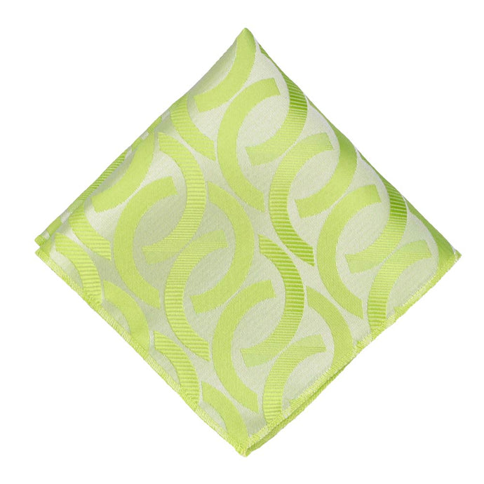Bright green link pattern pocket square, flat front view