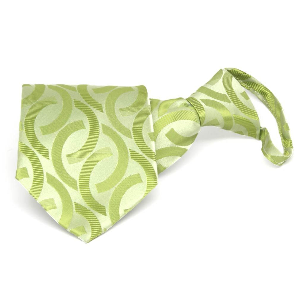 Bright green link pattern zipper tie, folded front view