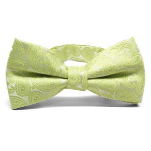 Bright green paisley bow tie, front view