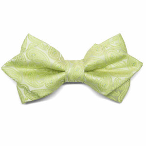 Bright green paisley diamond tip bow tie, front view