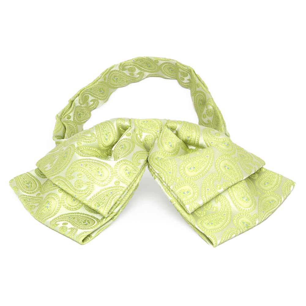 Bright green paisley floppy bow tie, front view