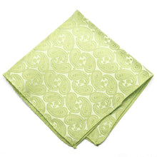 Load image into Gallery viewer, Bright green paisley pocket square, flat front view